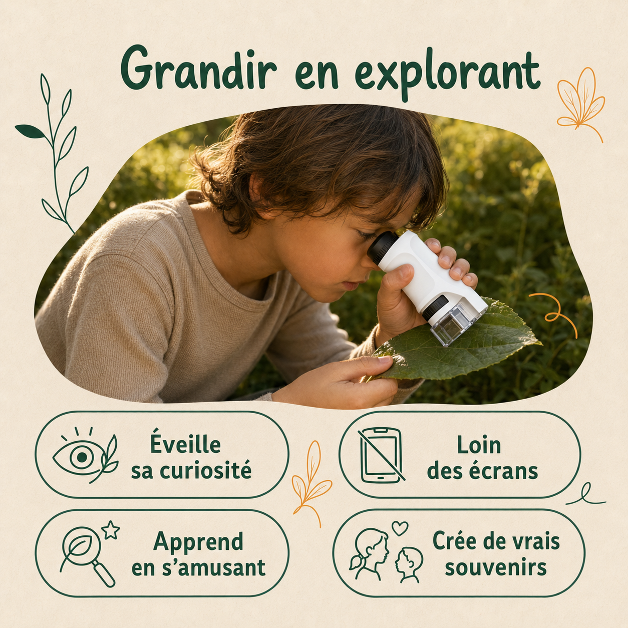 Explorio™ — Microscope d'exploration pour enfants + 20 défis